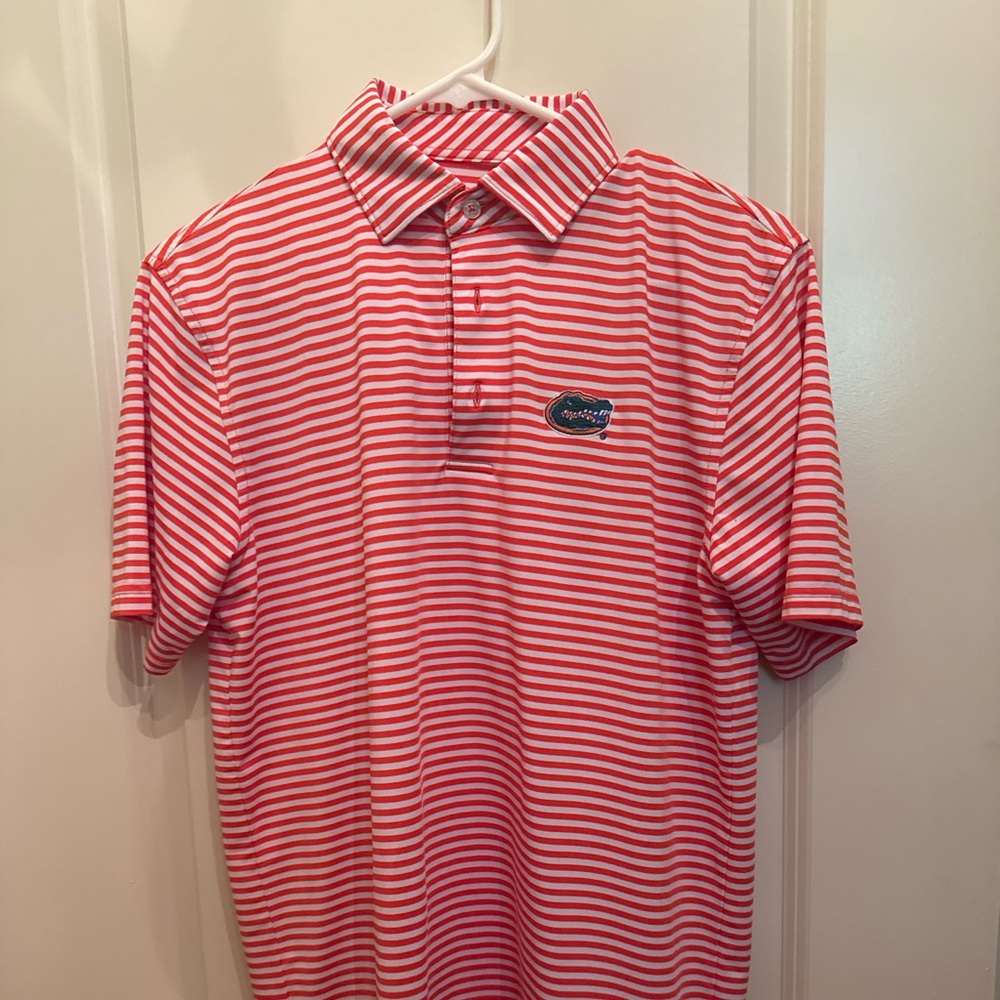 Southern Tide Orange and White Polo Shirt with Florida Gators logo